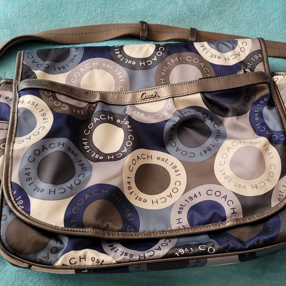Coach Signature Snaphead Blue Multifunction Diaper Baby Messenger Bag